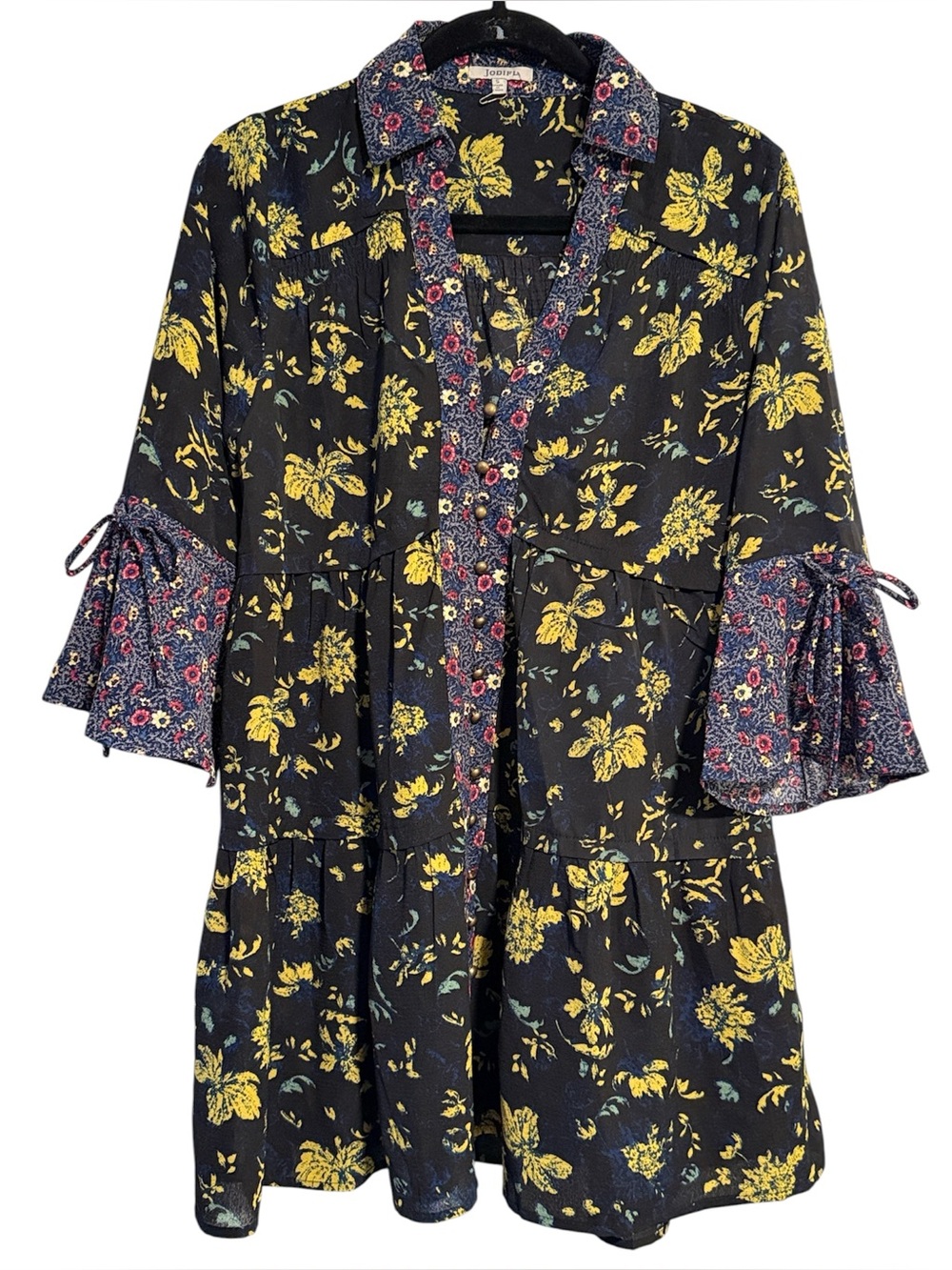 Jodifl Mixed Florals Cottagecore Bell Sleeve Tunic / Mini Dress
